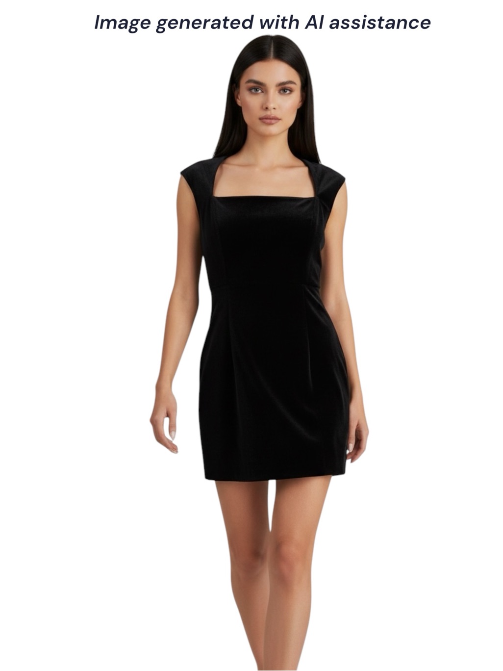 French Connection Size 10 Black Square Neck Stretch Velvet Dress